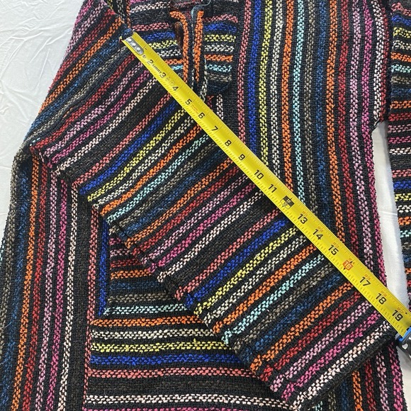 Vintage Baja Hoodie Multicolor Striped Mexican Pullover Poncho No Size Y2K - Picture 6 of 8